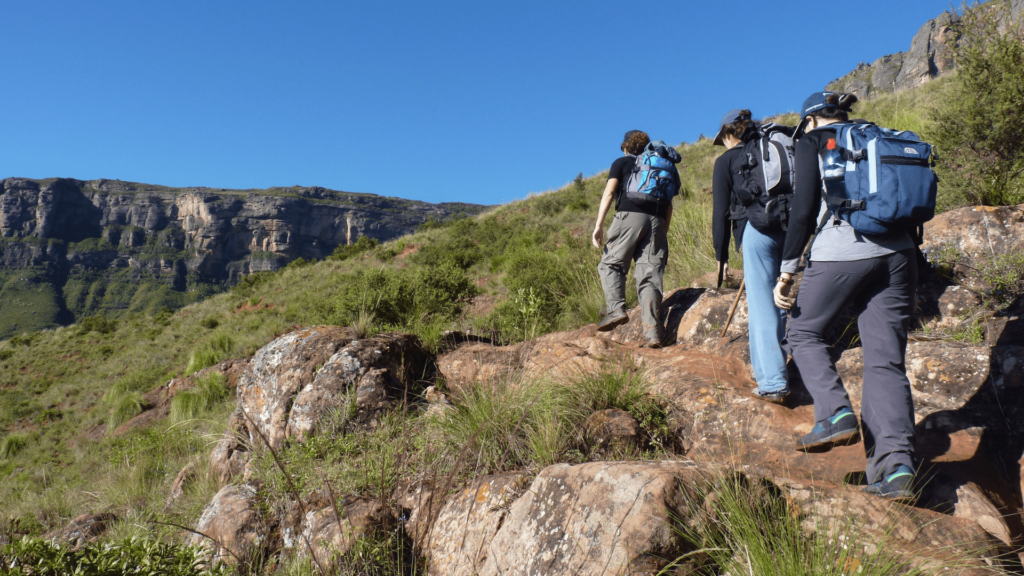 Randonneurs font du trek en montagne