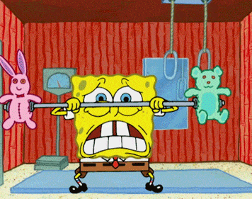 Bob l'éponge fait de la musculation avec une barre d'haltérophilie