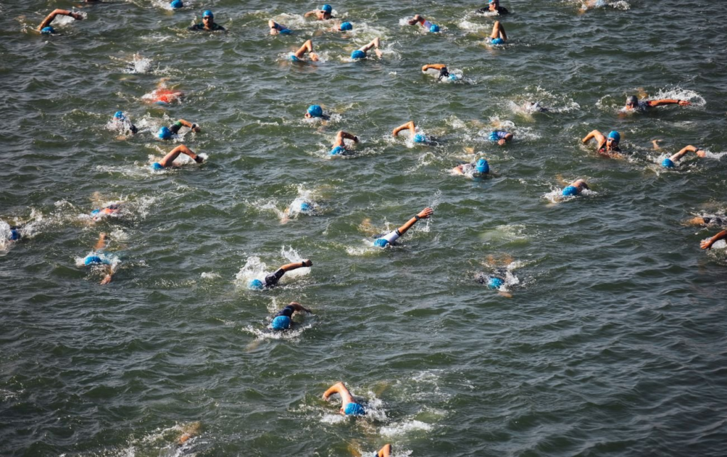 Nageurs pendant un Ironman