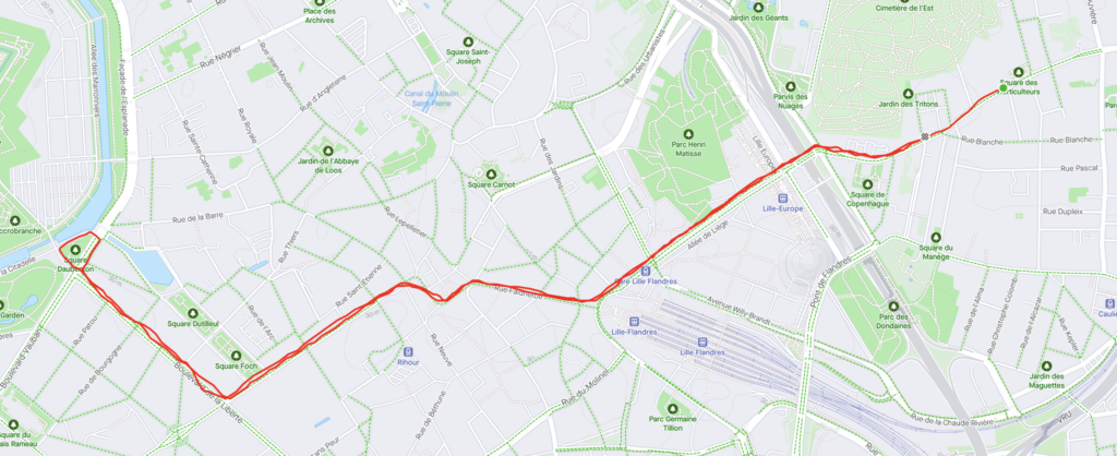 Segment Strava centre-ville de Lille (du square des Horticulteurs jusqu'au square Daubenton)