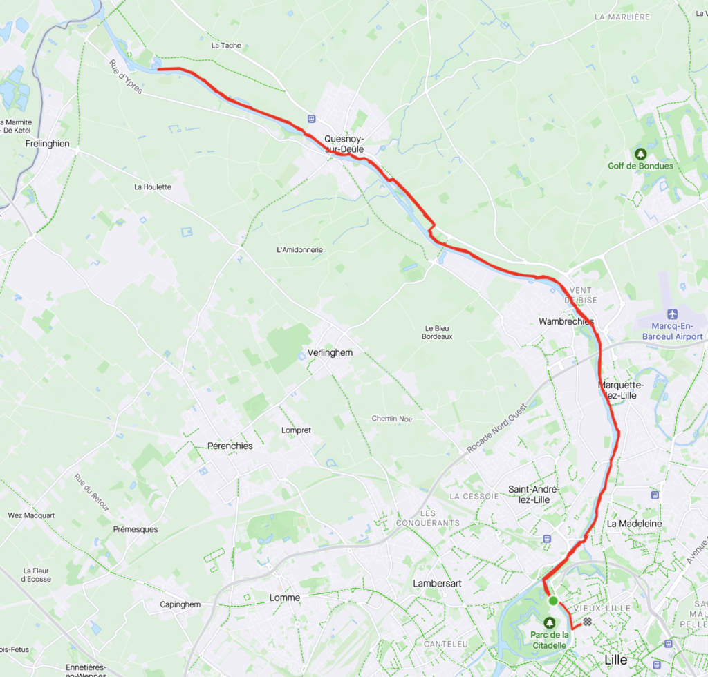 Segment Strava du chemin de halage bord de Deûle (de la citadelle de Lille à Quesnoy-sur-Deûle)