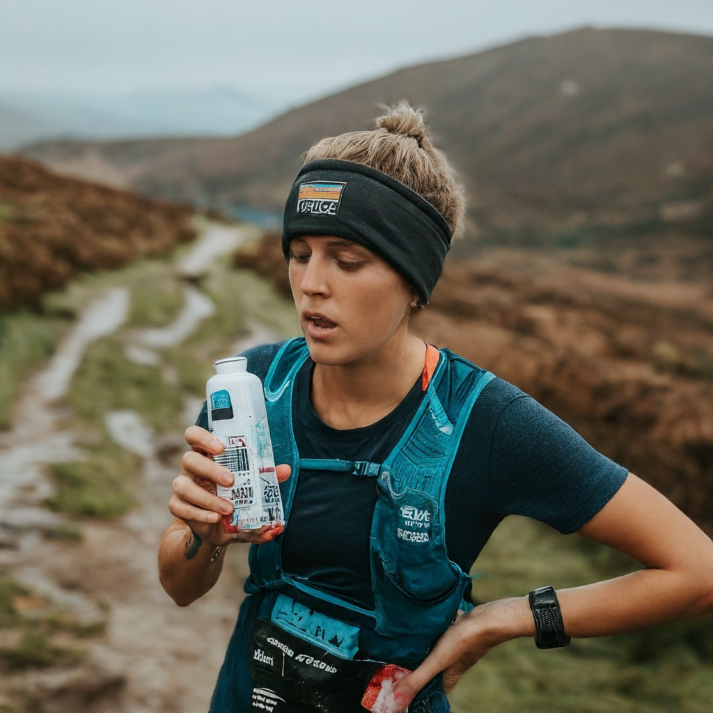 Une femme boit pendant un trail