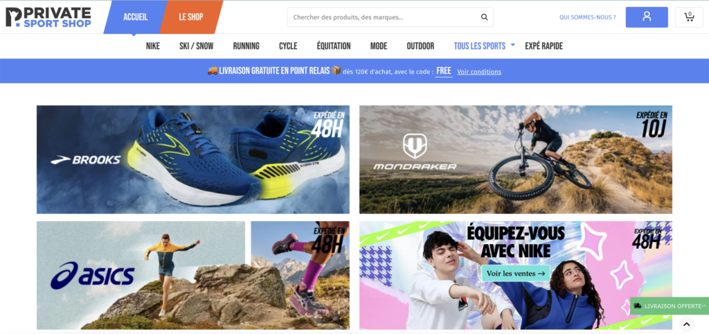 Page d'accueil Private Sport Shop