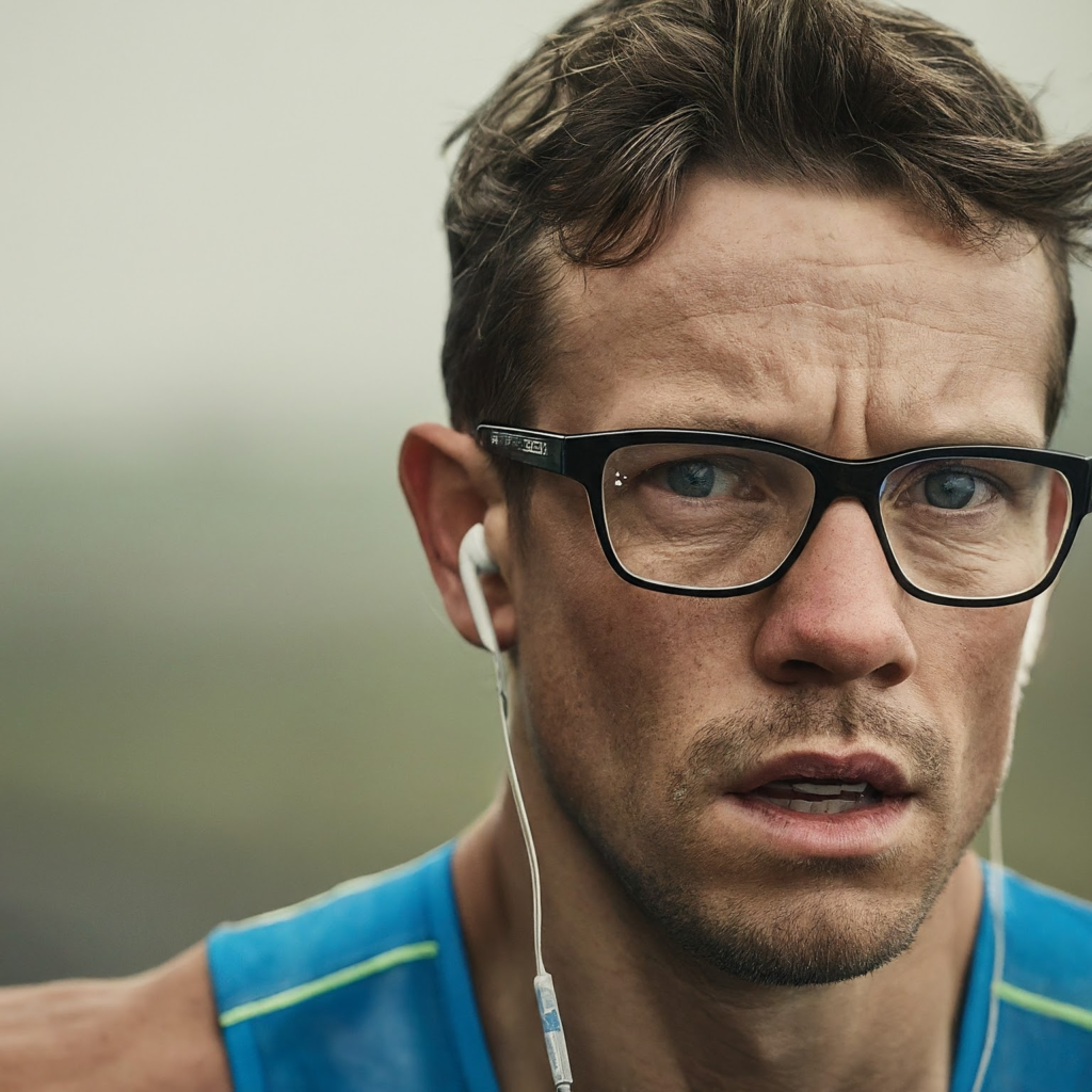 Visage d'un coureur avec des lunettes de vue
