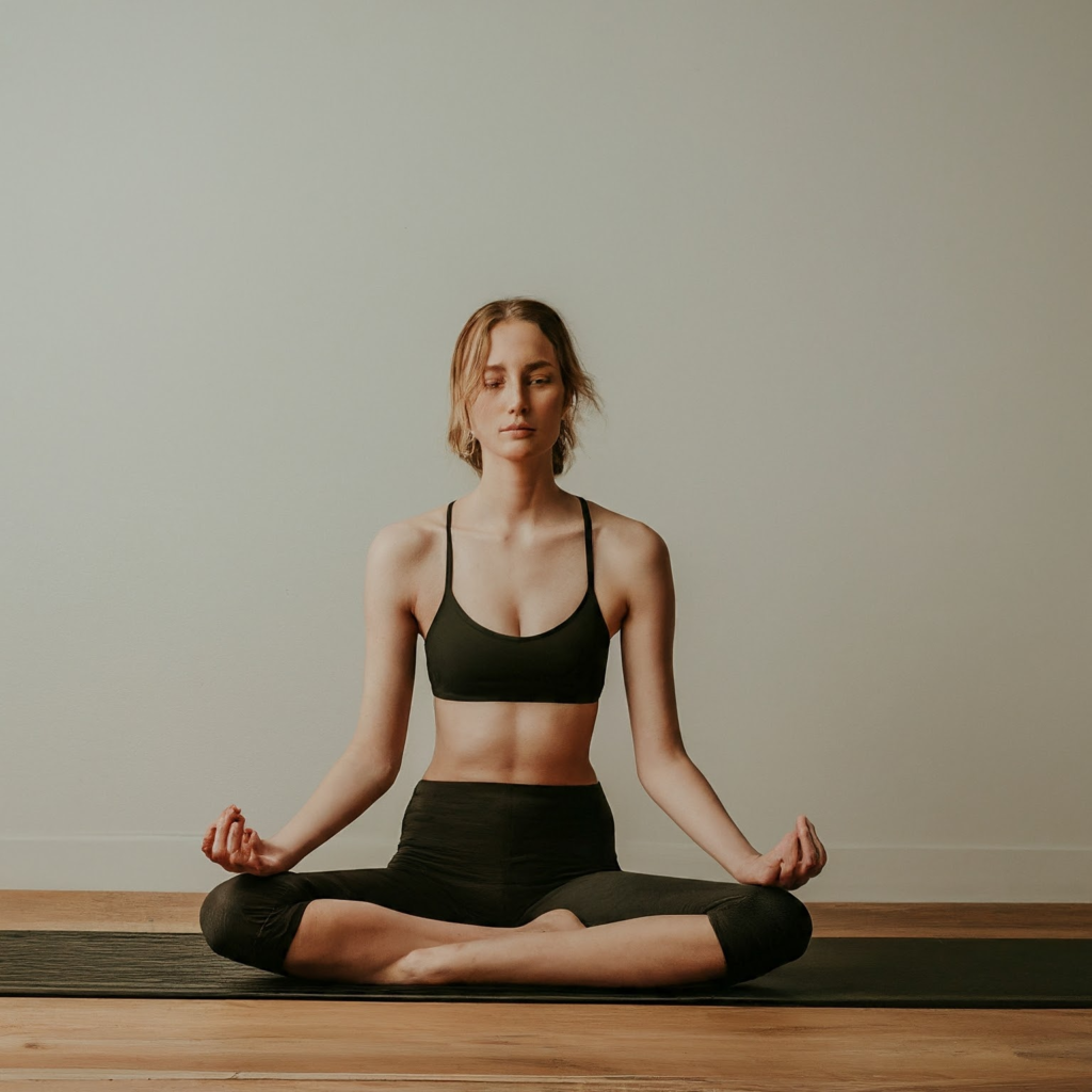 Une femme pendant le yoga fait la posture du lotus