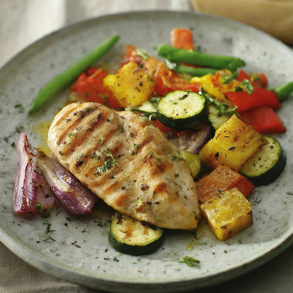 Poulet grillé aux légumes rôtis