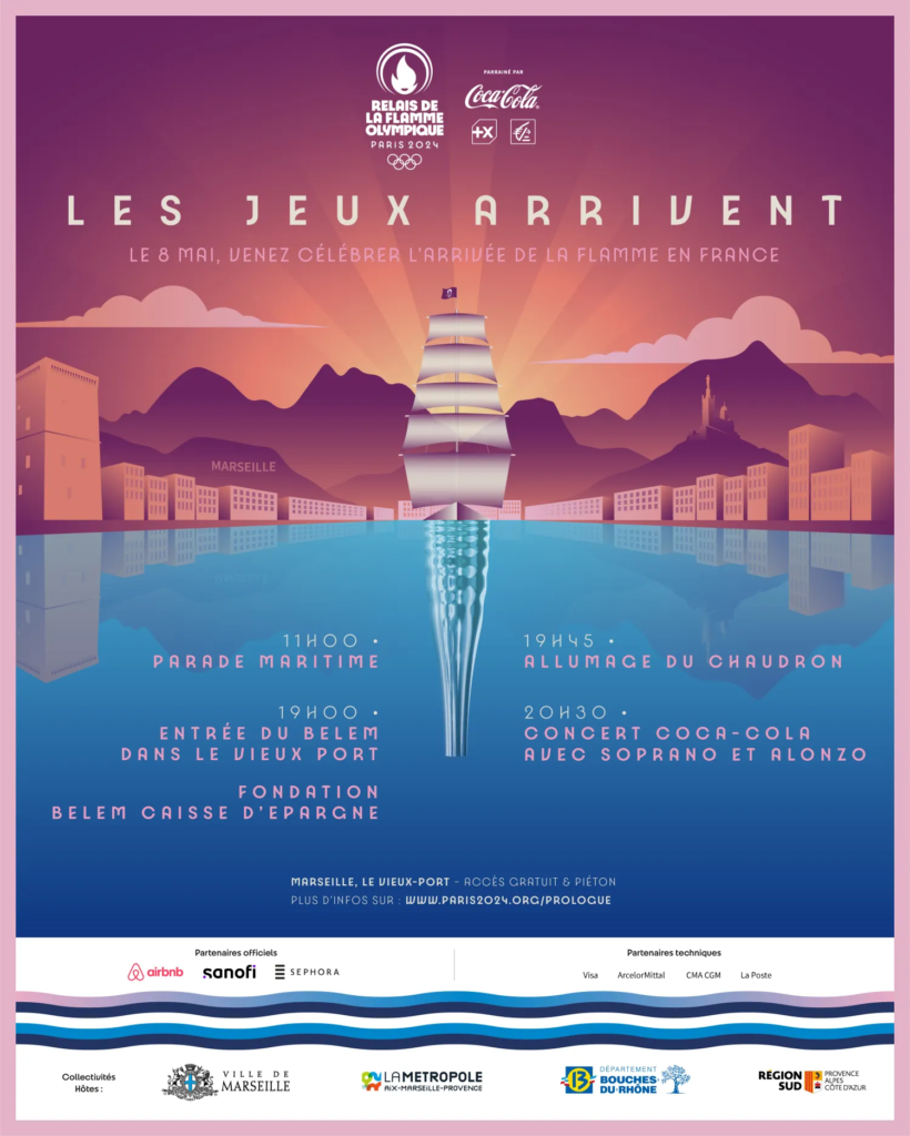 Programme arrivée de la flamme olympique à Marseille le 8 mai