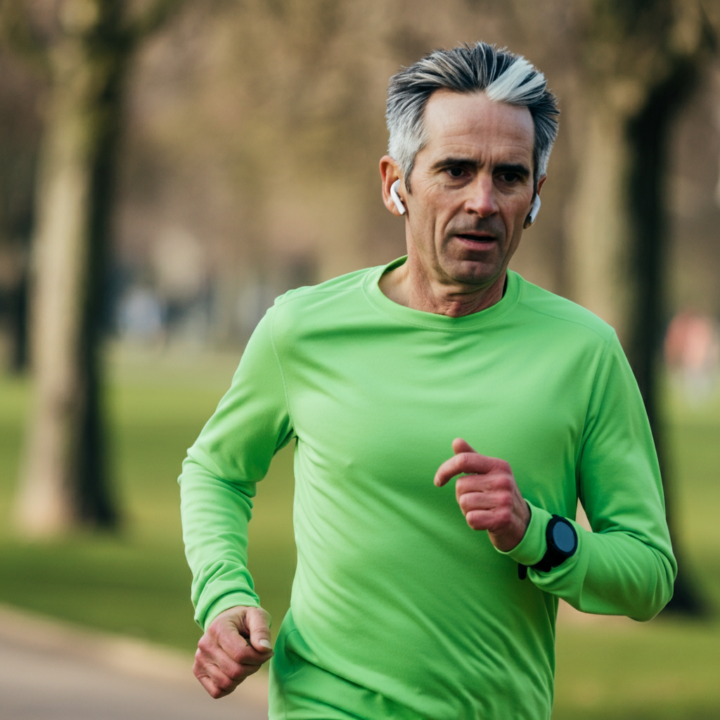 Un coureur de 50 ans en pleine séance d'entrainement running