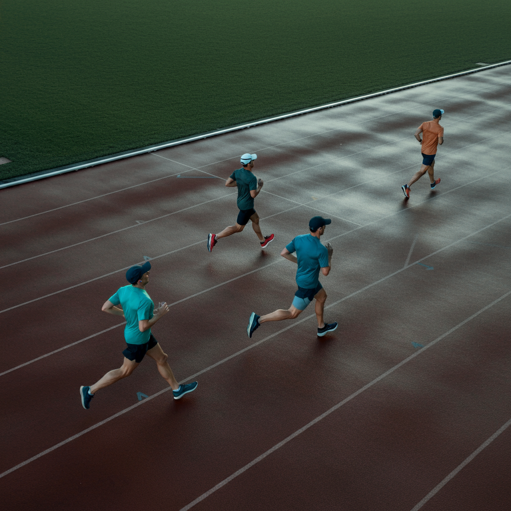 Groupe de coureurs sur une piste d'athlétisme