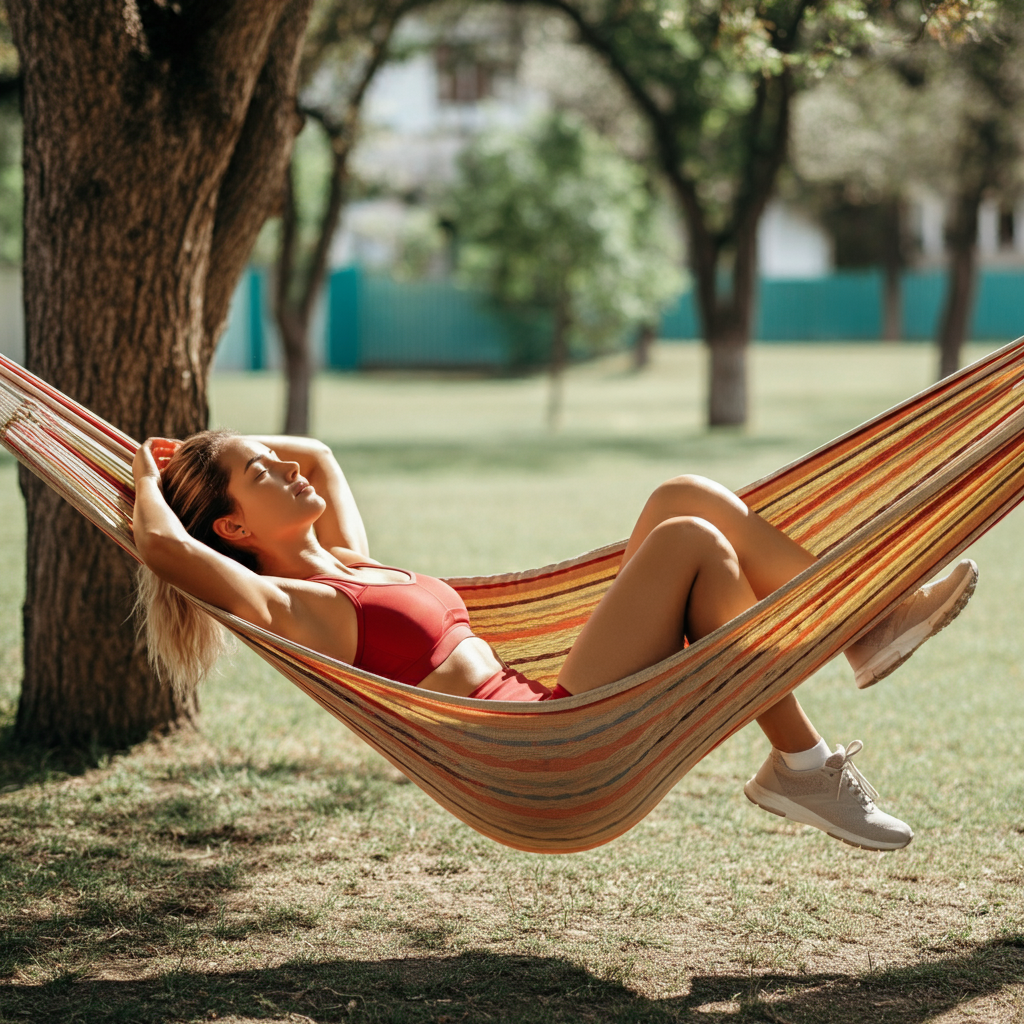 Une jeune femme allongée dans un hammac fait une sieste