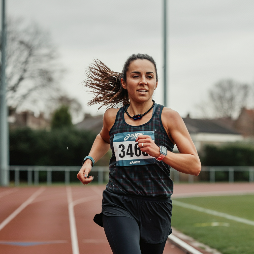 Une athlète féminine avec un dossard pendant une compétition