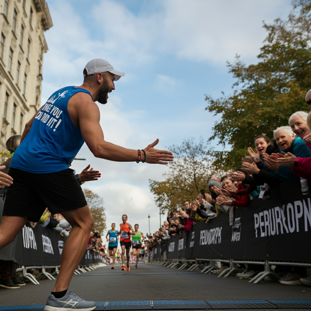 Un coureur s'apprête à faire un echeck à des spectateurs