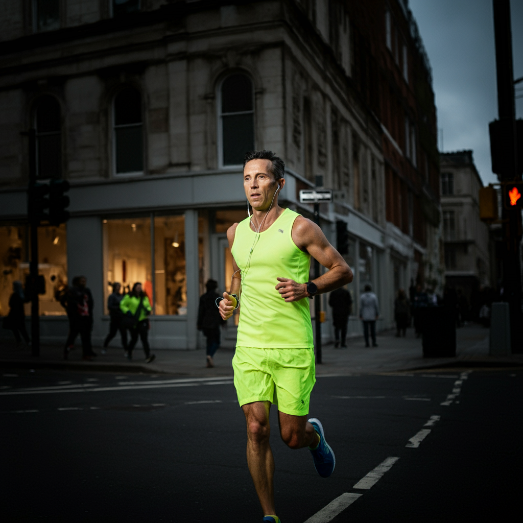 Un coureur fait son test VMA dans la rue de nuit