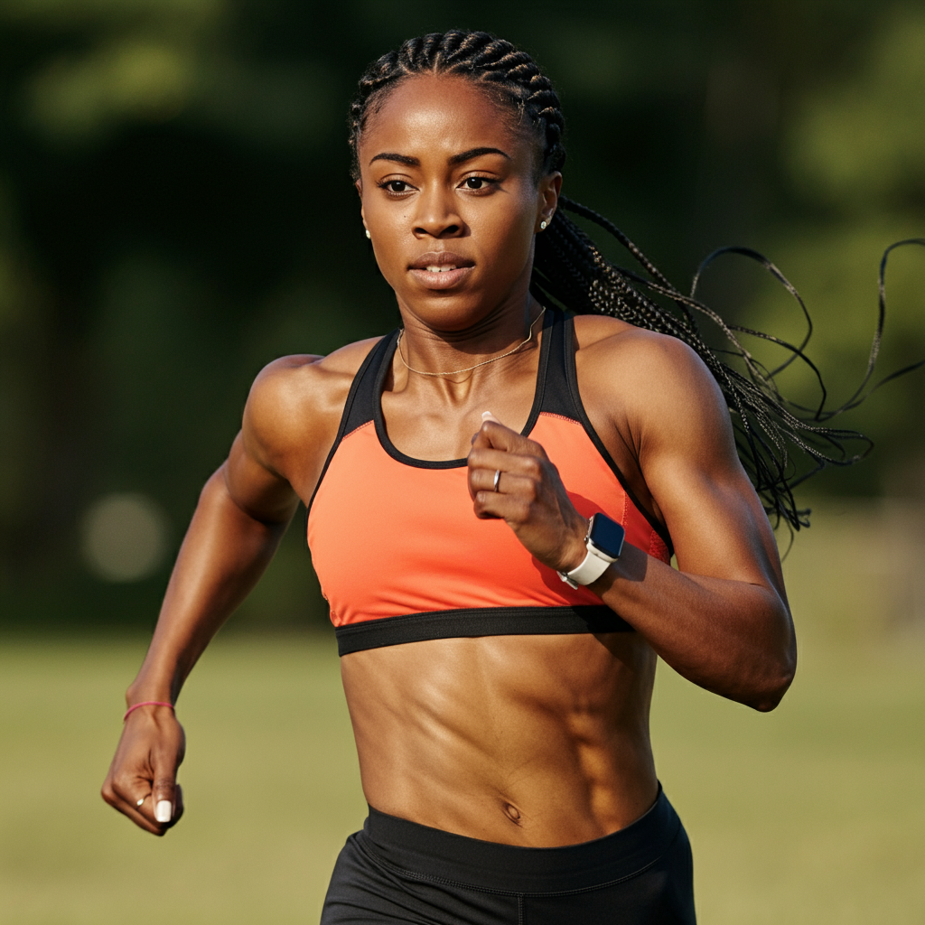 Une jeune femme musclée court en zone 2
