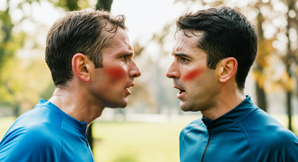 2 coureurs face à face s'injurient