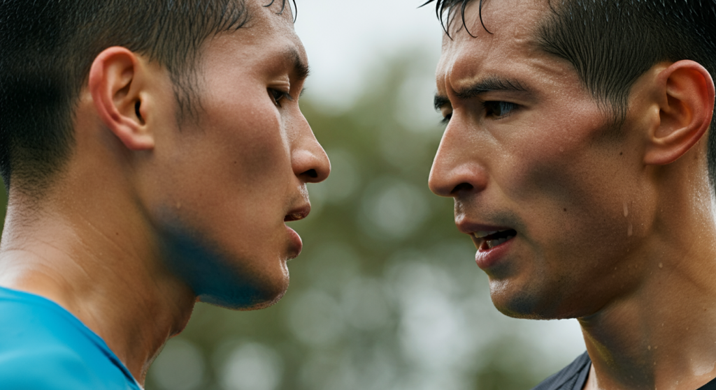 2 coureurs face à face s'insultent entre eux
