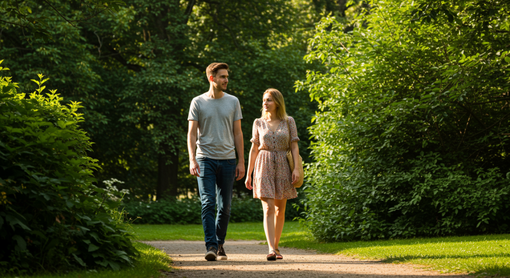 Un couple de marcheurs dans un parc challenge 6-6-6