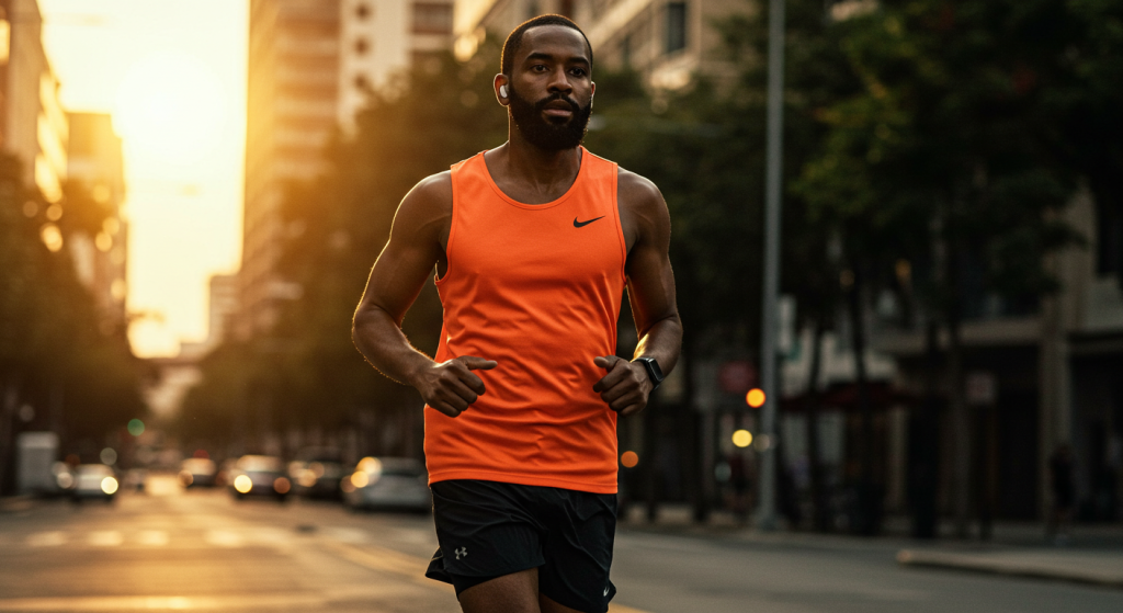 Un jeune homme court dans la rue