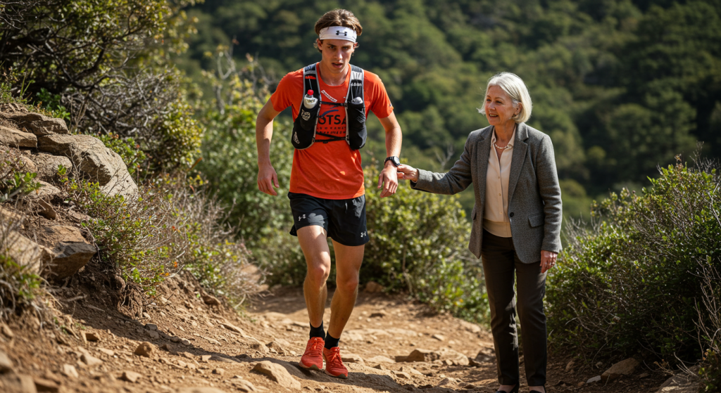 Une jeune agente touche la main d'un traileur professionnel