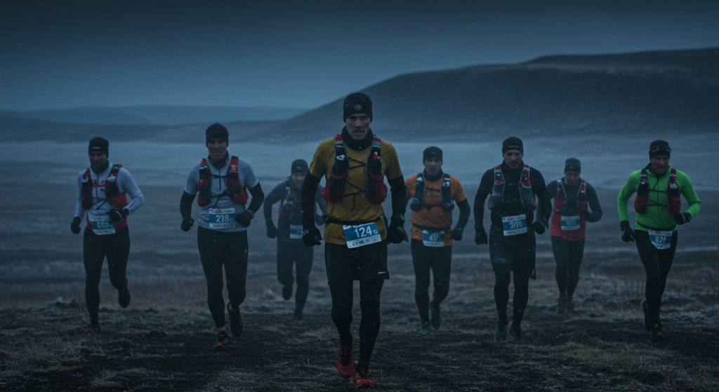 Groupe de traileurs vue de face pendant le Yukon Arctic Ultra