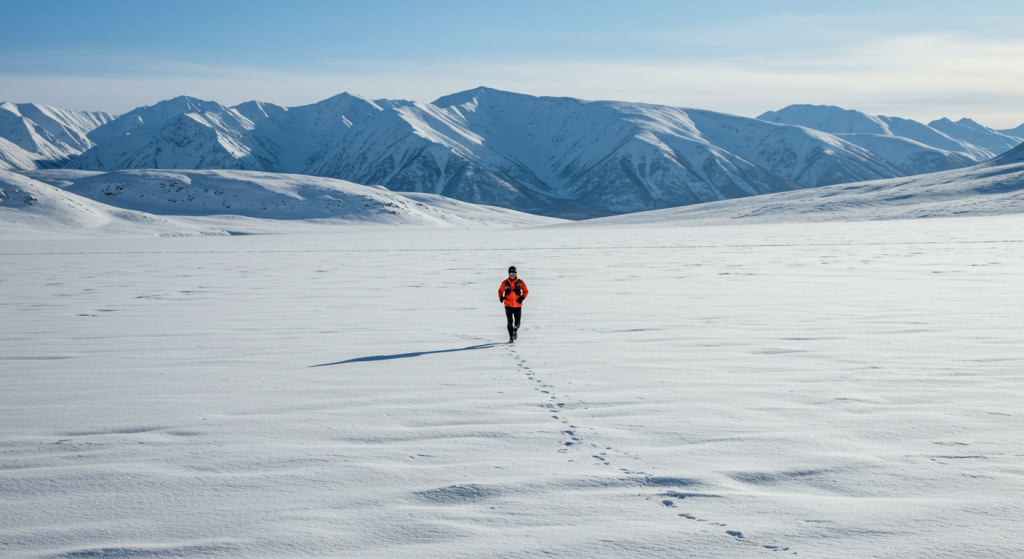 Un traileur court seul dans la neige pendant le Yukon Arctic Ultra
