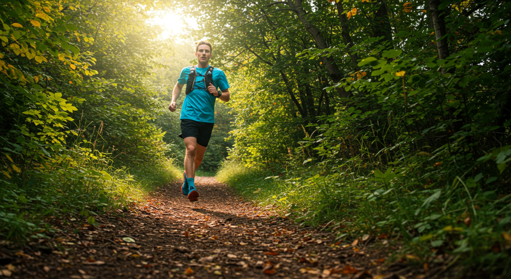 Un traileur en descente sur un sentier