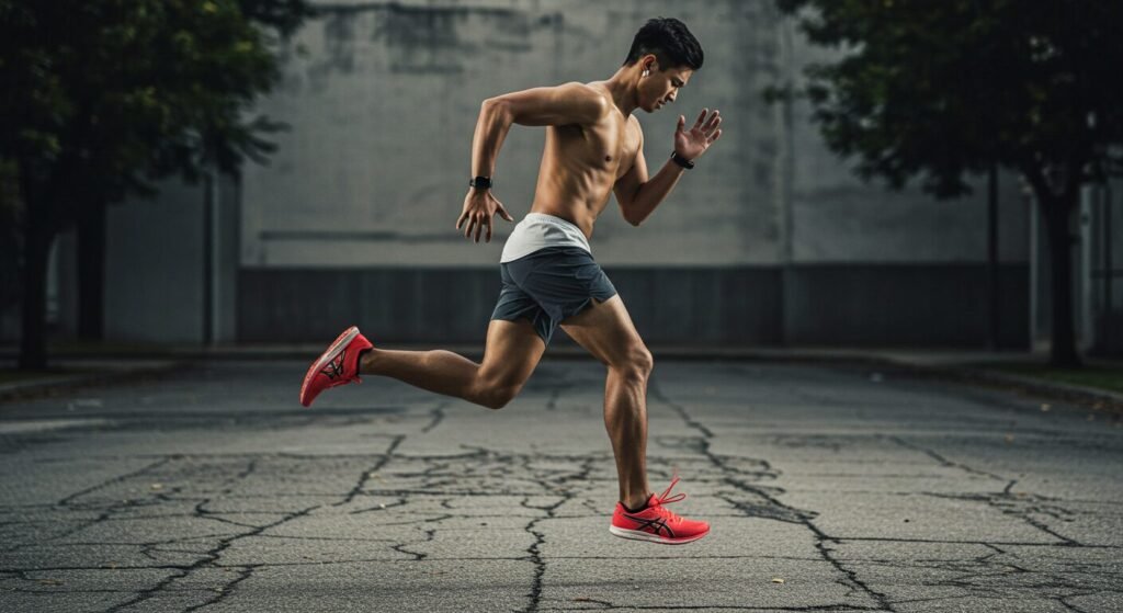 Une homme en train de faire de courir dans la rue