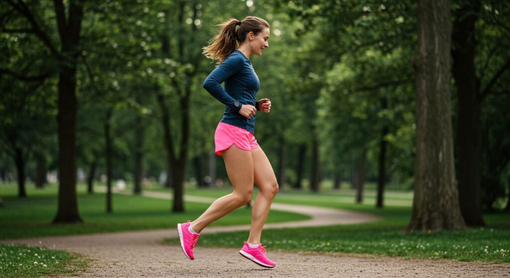 Une jeune femme en train de faire de courir dans un parc