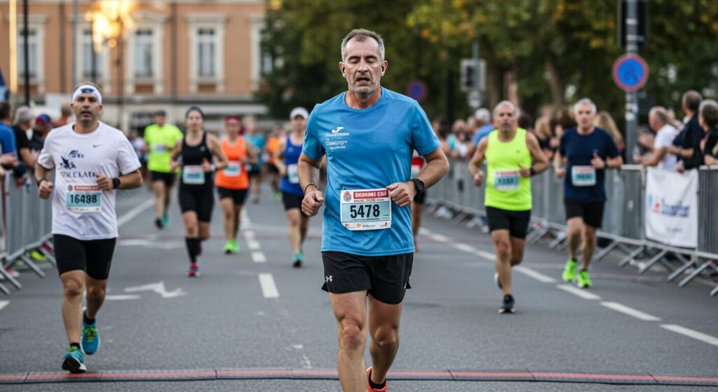 Un coureur senior pendant un marathon