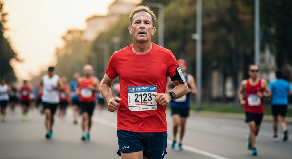 Un coureur senior pendant un marathon