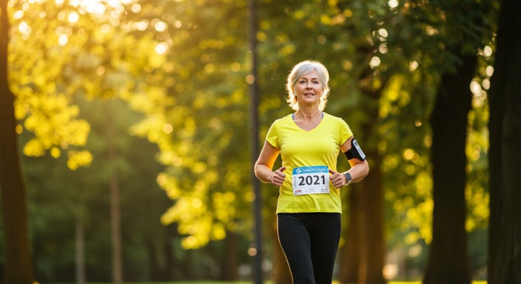 Une coureuse senior pendant un marathon