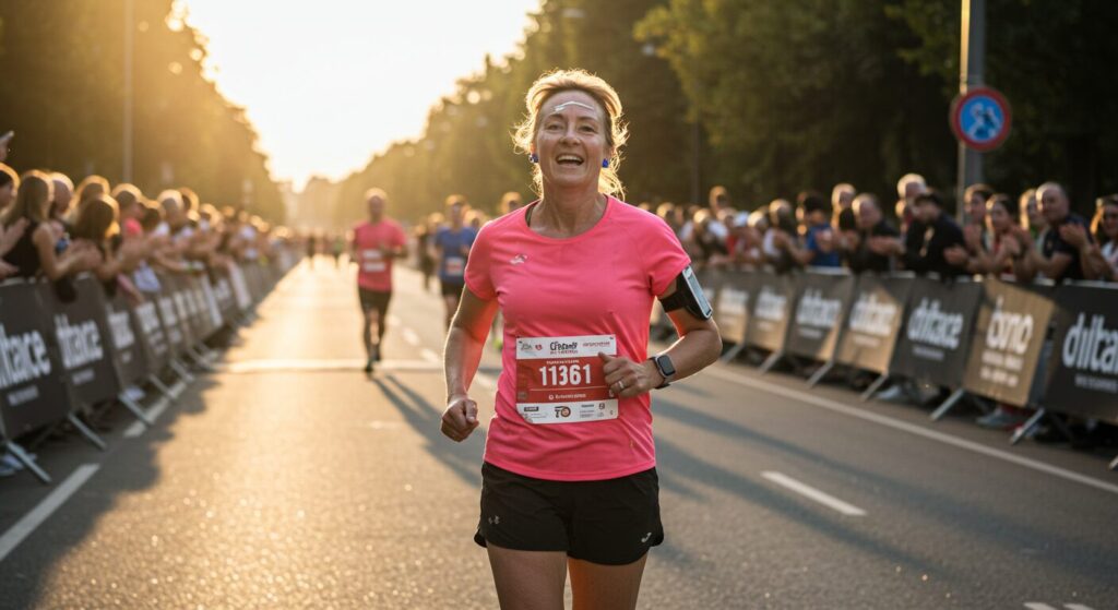 Une coureuse senior pendant un marathon